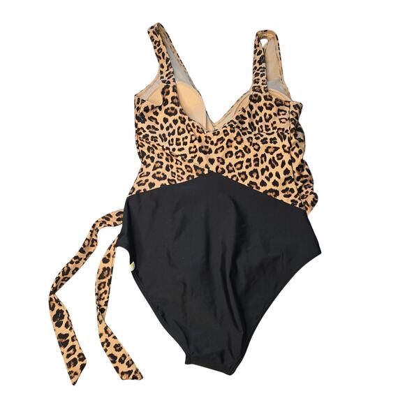 Summersalt Swimsuit Womens Size 8 Leopard Print One Piece Wrap Black Tan Animal - Picture 2 of 9